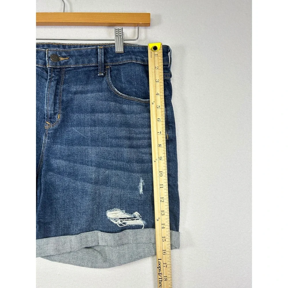 Old Navy Denim Shorts Women 14 Blue Distressed Cuffed Mid Rise Boyfriend Stretch